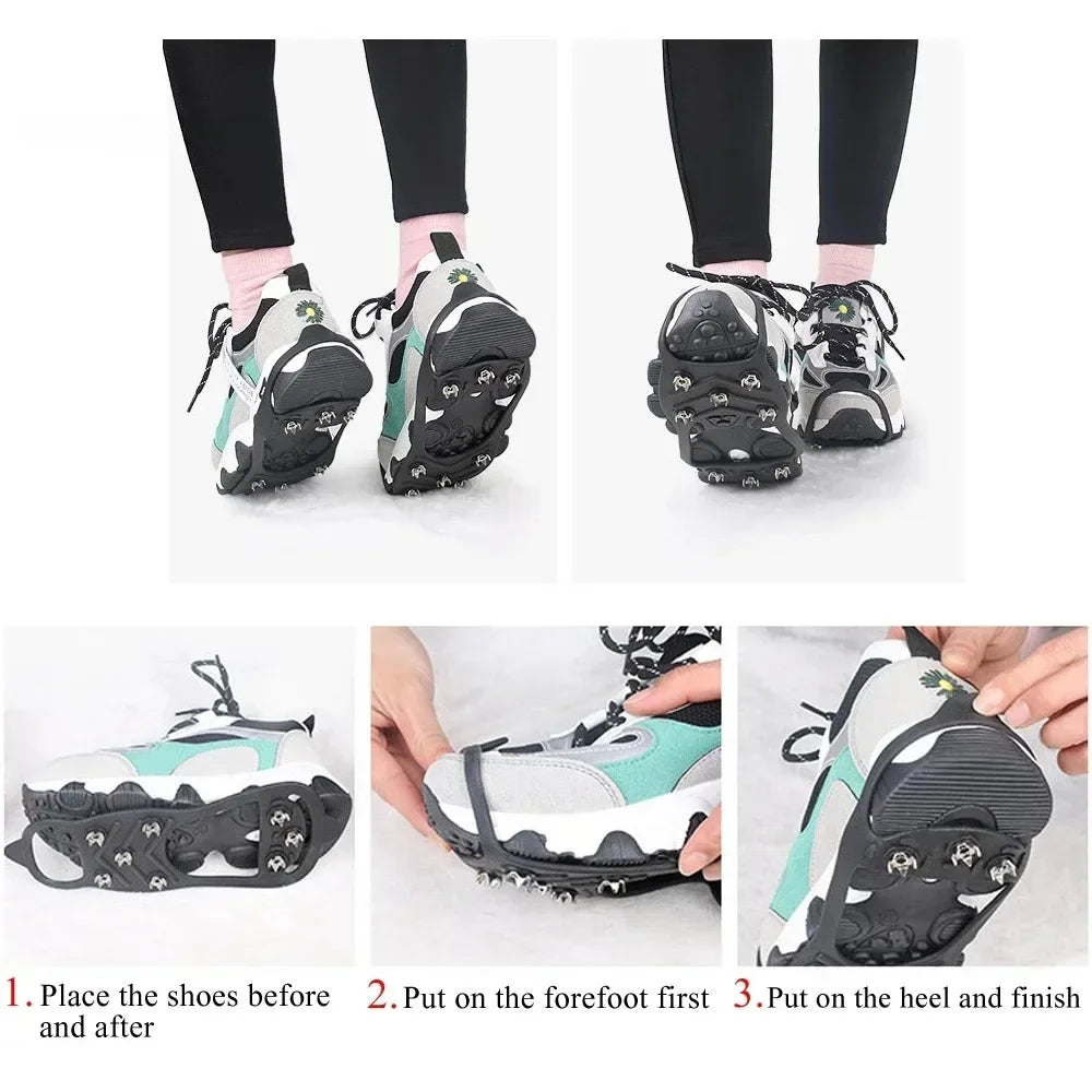 8-Teeth Ice Grippers for Shoes — Winter Anti-Slip Crampons (M, L) Traction Cleats for Hiking & Snow