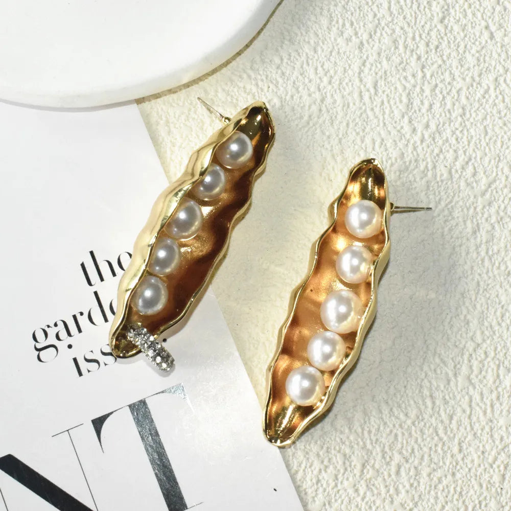 Metal Plated Pea-Style Dangle Earrings with Pearls view 3