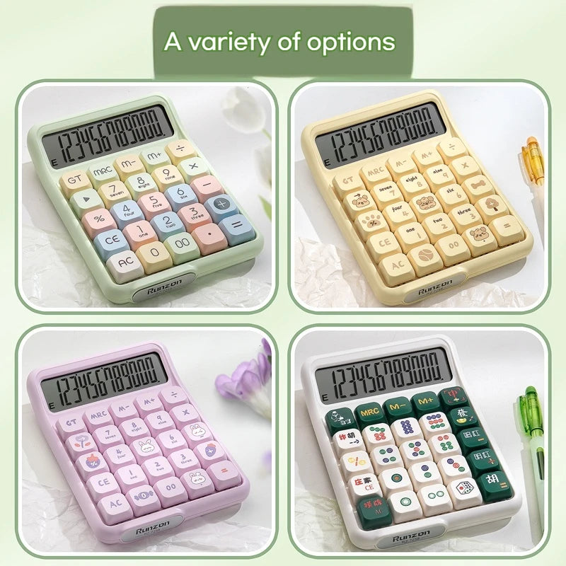 Cute Multifunctional 12-Digit Electronic Calculator with Mechanical Buttons, Battery-Powered for Home Office & School Accounting