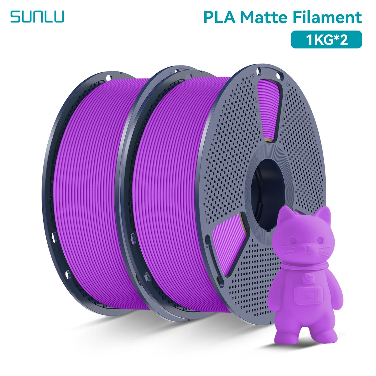 PLA Matte Filament 1.75mm 1kg Spool (2.2 lb) 2-Pack, Matte Finish Neatly Wound for FDM 3D Printers