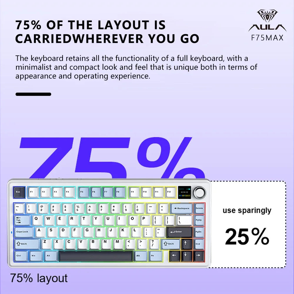 75% Hot-Swap Mechanical Gaming Keyboard – 82‑Key PBT, Wired/2.4G/Bluetooth RGB with TFT Screen