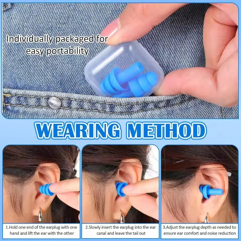 Reusable Silicone Ear Plugs - Noise Cancelling Sleeping & Waterproof Swimming Earplugs with Storage Box