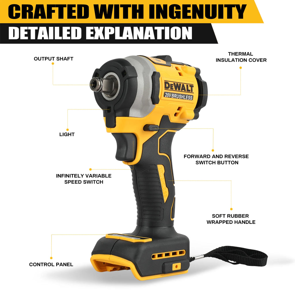 Cordless 20V Brushless Impact Wrench Rechargeable Lithium-Ion High Torque Power Tool