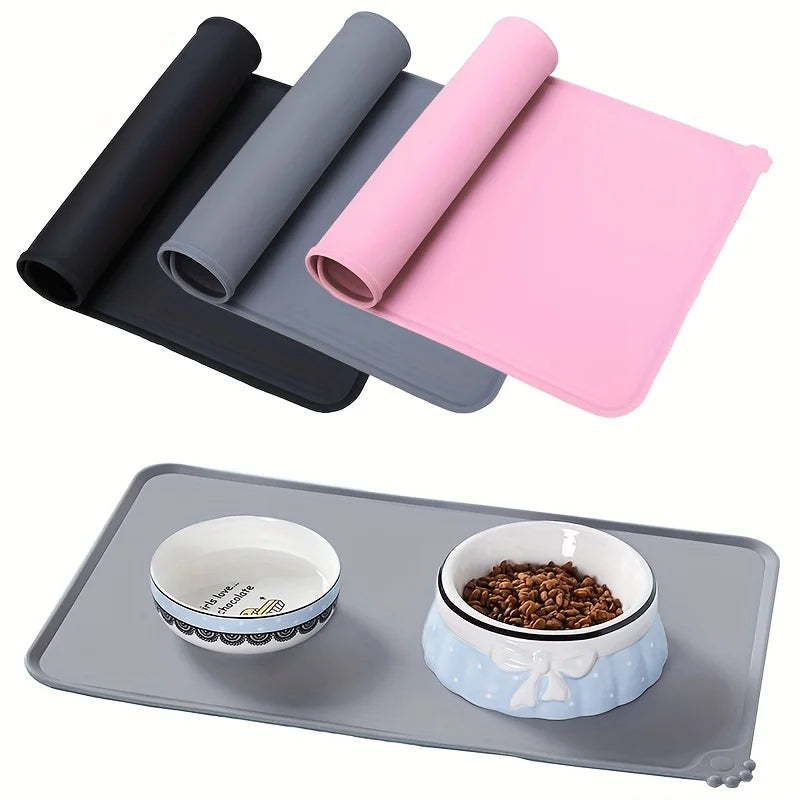 Silicone Pet Feeding Mat 48 x 30 cm (18.9 x 11.8 in) - Non-Slip Waterproof Bowl Placemat for Dogs & Cats, Easy-Clean Feeding Pad