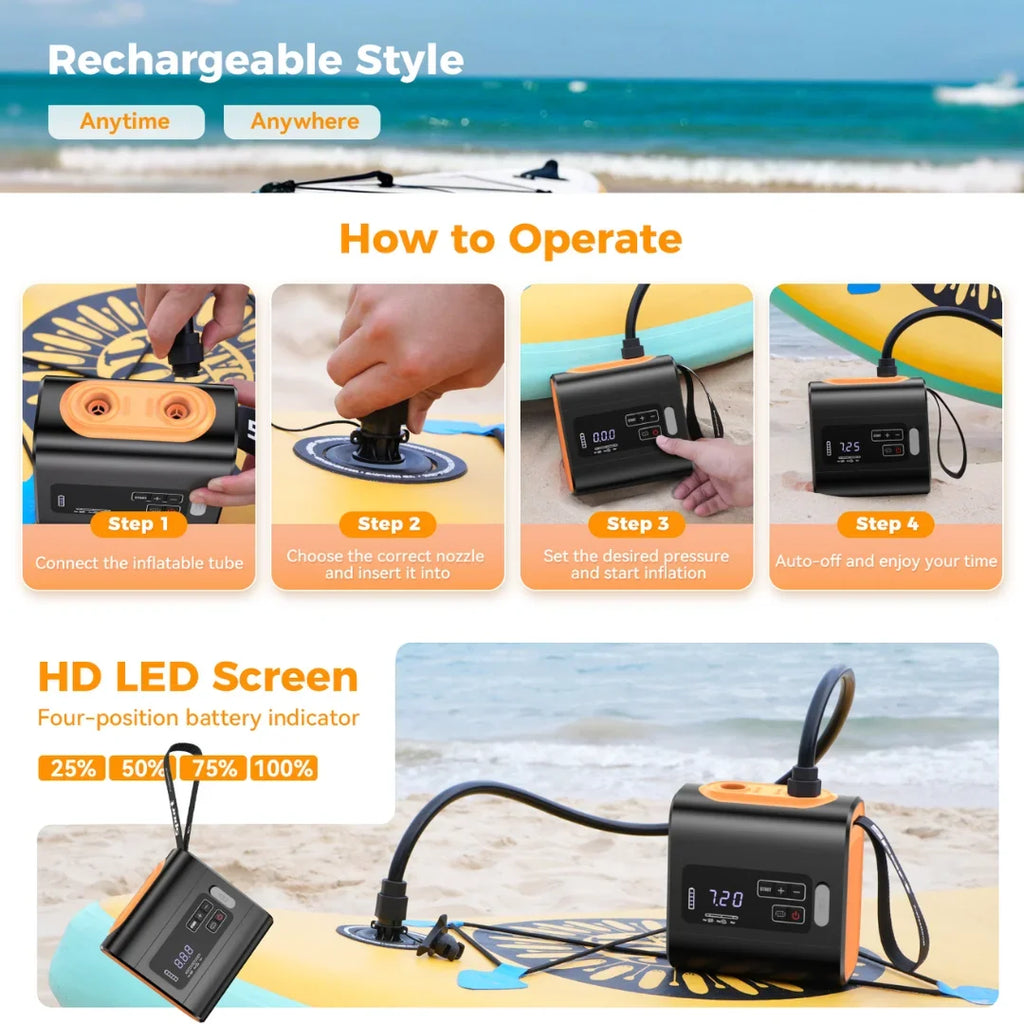 Portable Cordless Mini Air Pump – Rechargeable Electric Inflator & Deflator for Air Mattresses, Camping Mats, Pool Floats
