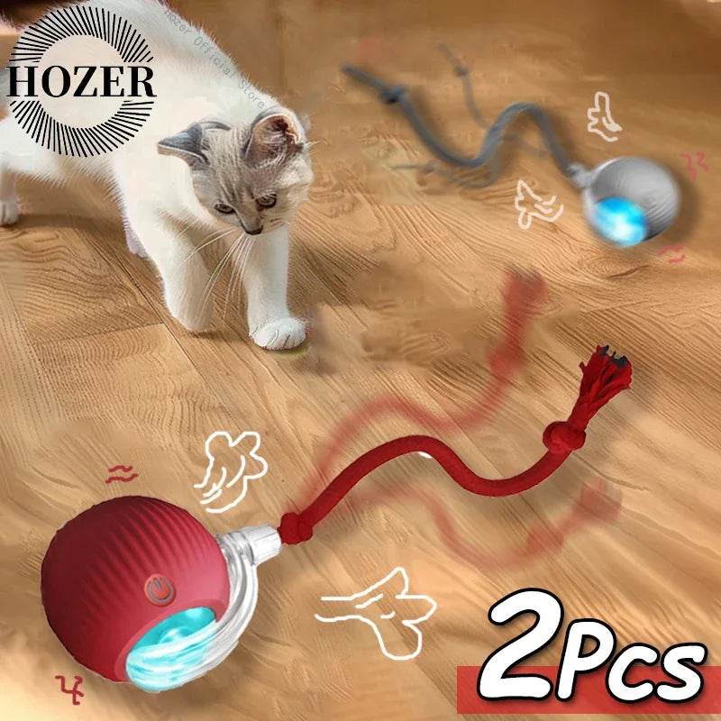 2-Pack Rechargeable Interactive Rolling Cat Ball Toys with Faux Tail Mouse-Imitating Automatic Smart Pet Toy