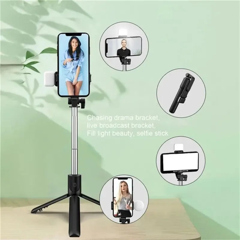 Selfie Stick Tripod with Bluetooth Remote and Adjustable Beauty Fill Light — Extendable Phone Holder Stand 27.6in (700mm) for Smartphones