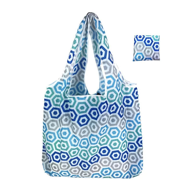 Foldable Reusable Grocery Tote Bag, Lemon Print Eco-Friendly Travel & Beach Pouch