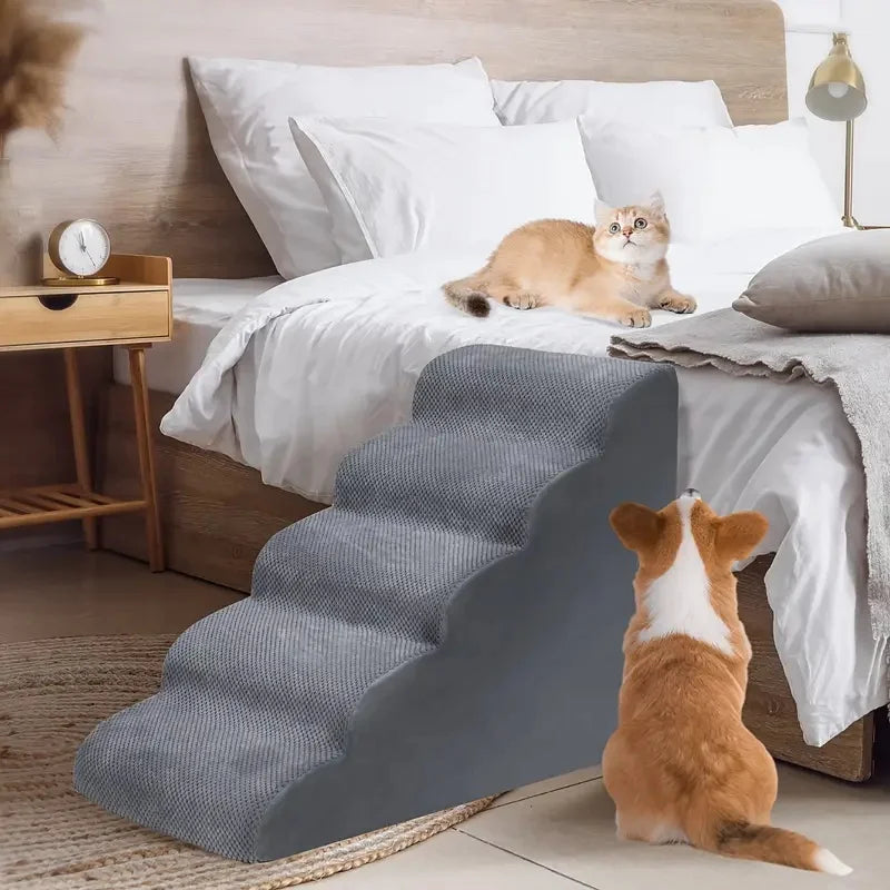 Detachable Washable High-Density Foam Pet Stairs 4-5 Step Ramp for Small Dogs & Cats L/XL