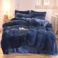 Solid Plush Fleece 5-Piece Winter Bedding Set - Queen (87 x 94 in / 220 x 240 cm) Thick Warm Duvet Cover with Heart Throw Pillow