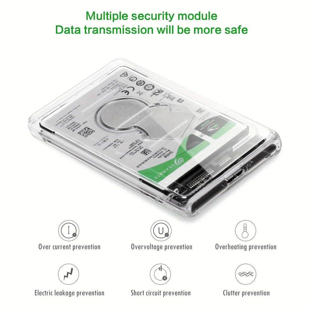Transparent 2.5-Inch HDD/SSD Enclosure – SATA III to USB 3.0 Type-C, Tool-Free Portable External Drive Case (7mm/9.5mm, up to 2TB)