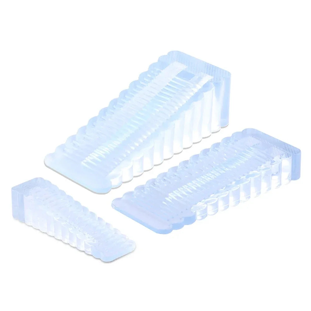 Transparent Silicone Door Stopper — No-Screw Anti-Collision Door Wedge, Anti-Slip, Fits 4–26 mm Door Gaps (63×18×14 mm / 2.48×0.71×0.55 in)