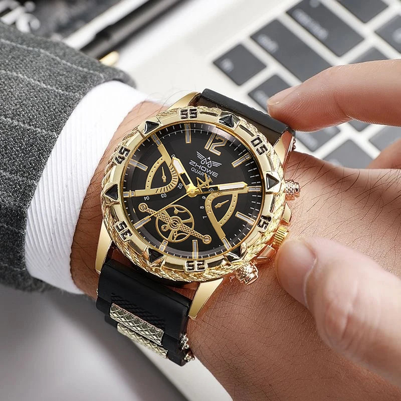 4-Piece Men's Arabic Numeral Quartz Watch Set - 45mm (1.77 in) Business Casual Wristwatch with Bracelet, Necklace & Ring