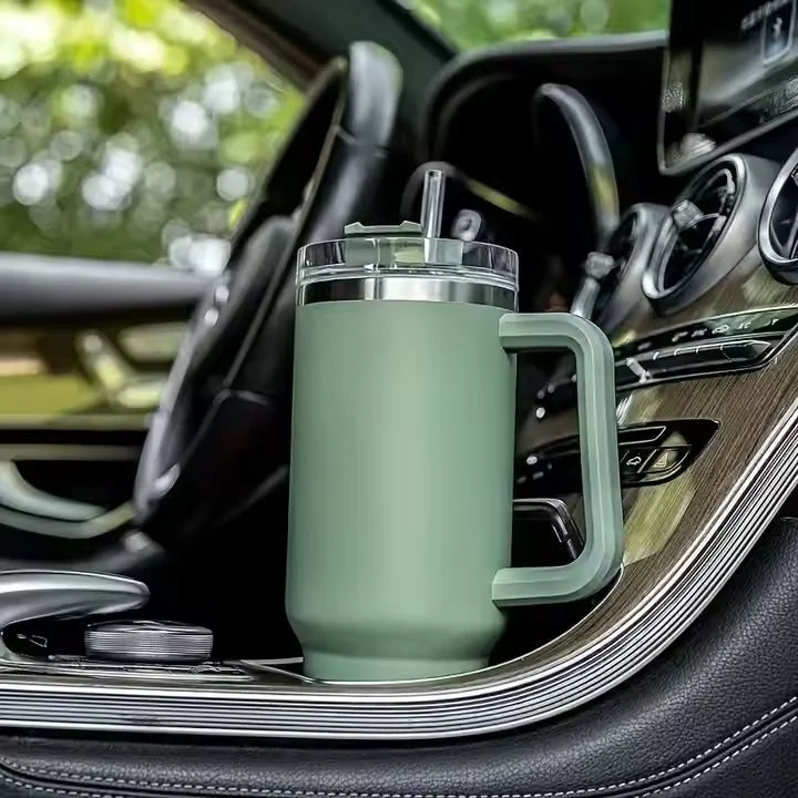 40oz Vacuum Insulated Tumbler with Handle & Straw Lid | Stainless Steel Travel Bottle