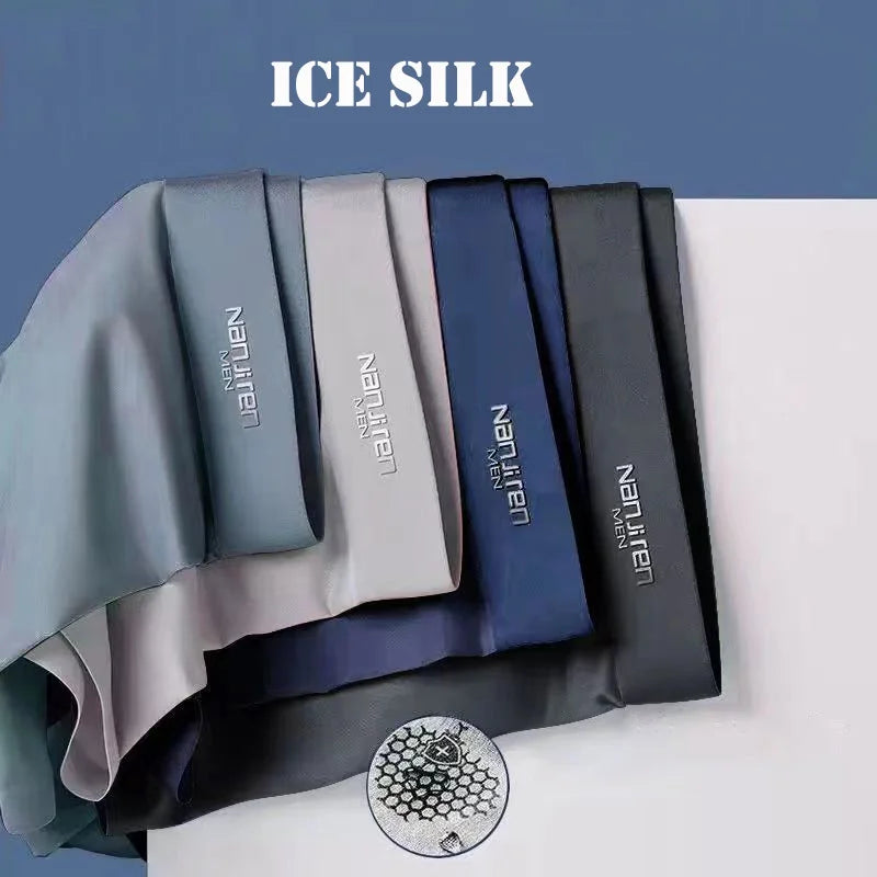 4-Pack Men's Ice Silk Boxer Shorts, Breathable Thin U-Pouch Underwear, Size L-6XL, Wholesale