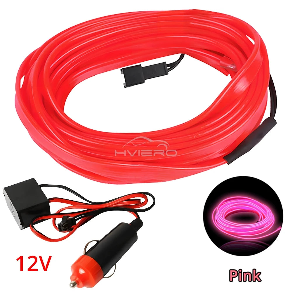 Car Interior LED Strip Light 1/2/3/5M – Flexible Neon Rope USB & 12V Ambient Door Dashboard Lighting