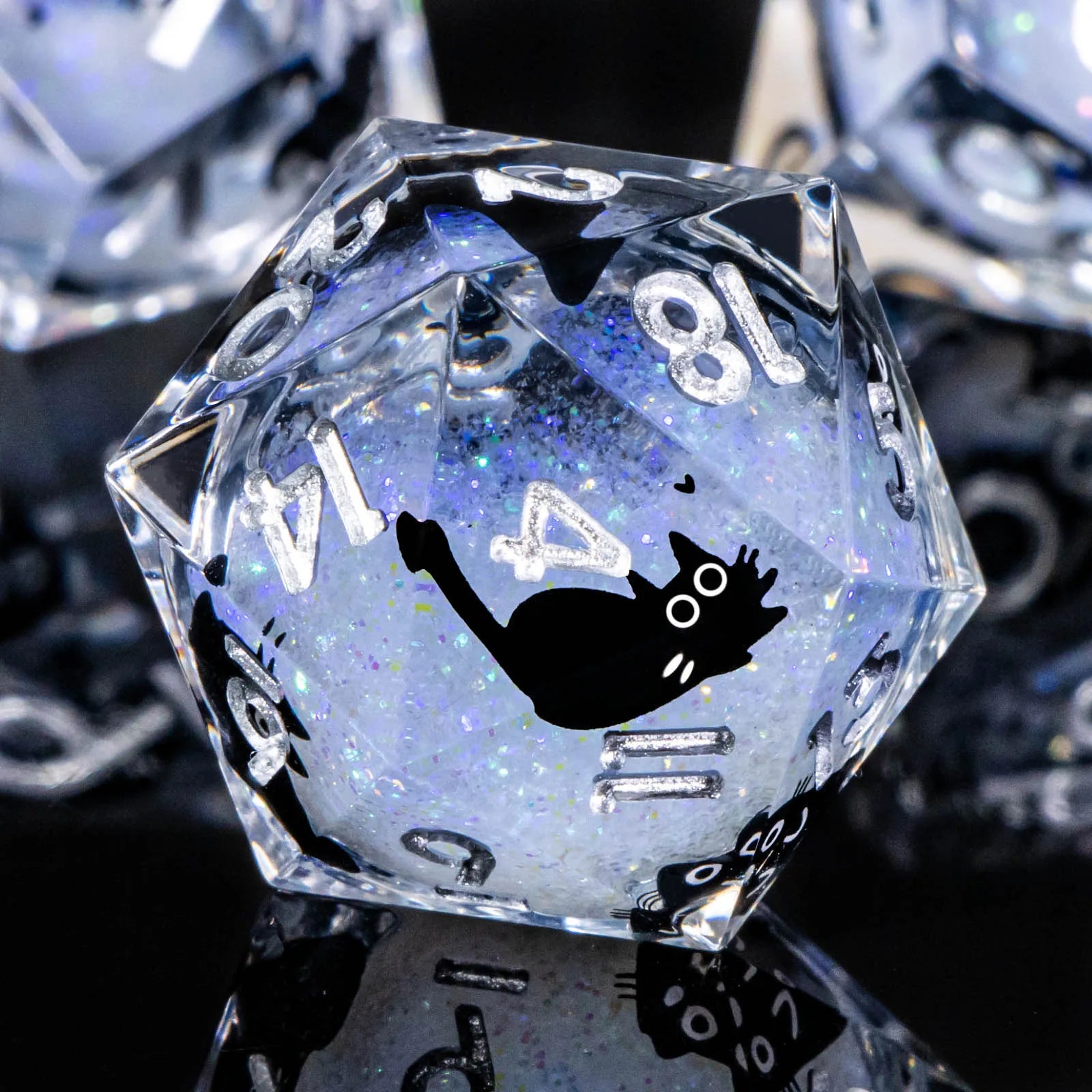 Liquid-Core Cat Resin 7-Piece RPG Dice Set — Sharp-Edge Polyhedral D20 D12 D10 D8 D6 D4 for Dungeons & Dragons & Tabletop