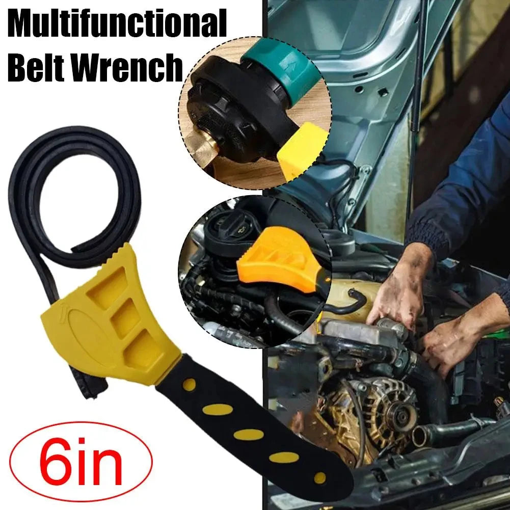 6-Inch (15 cm) Adjustable Multi-Function Belt Wrench – Plastic Strap Oil Filter & Bottle Opener Tool