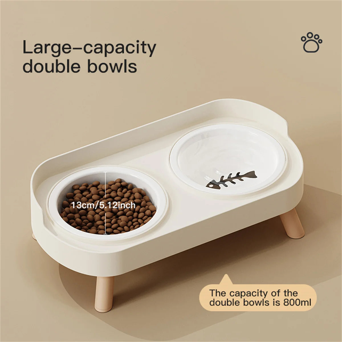 Adjustable Elevated Ceramic Double Pet Bowl for Cats and Small Dogs with Water Dispenser