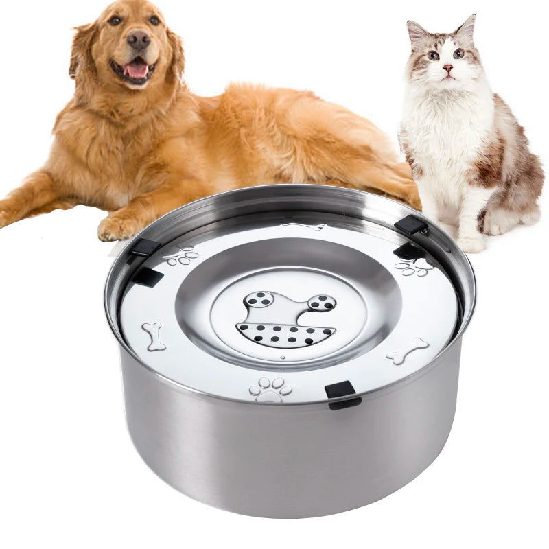 Large Stainless Steel No-Spill Floating Pet Bowl — 3L (3 liters / 101 fl oz) Water Feeder for Dogs & Cats, Non-Slip Anti-Splash