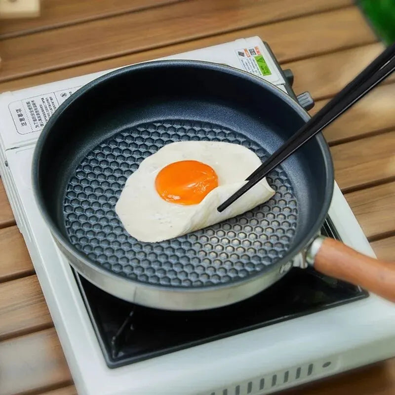 15-Inch (38 cm) Portable Non-Stick Camping Frying Pan with Detachable Wooden Handle Stainless Steel Travel Skillet for Camping & Backpacking