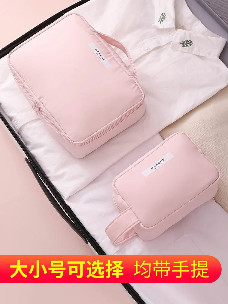 Portable Large-Capacity Women's Travel Makeup & Toiletry Bag - 3D Structured Cosmetic Organizer with Zipper