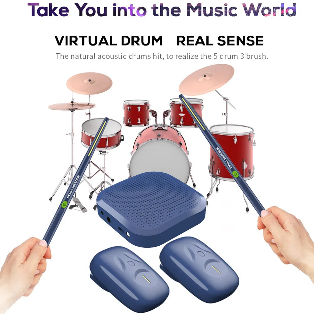 Portable Electronic Air Drumsticks Set with Pedals – 2-Piece Silent Virtual Drum Kit for Beginners, Kids & Adults