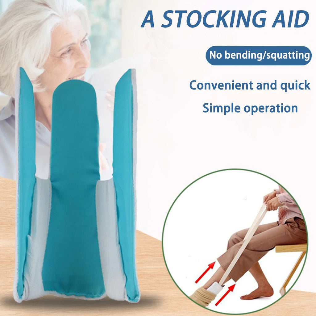 No-Bend Sock Aid Dressing Tool - Easy On/Off Sock Helper for Pregnant Women & Mobility Support, Green