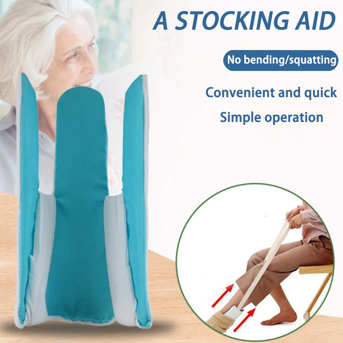 No-Bend Sock Aid Dressing Tool - Easy On/Off Sock Helper for Pregnant Women & Mobility Support, Green