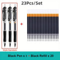23-Piece Retractable 0.5mm Ballpoint Pen Set - 3 Pens + 20 Refills, Black/Blue/Red, Refillable Quick-Dry Ink