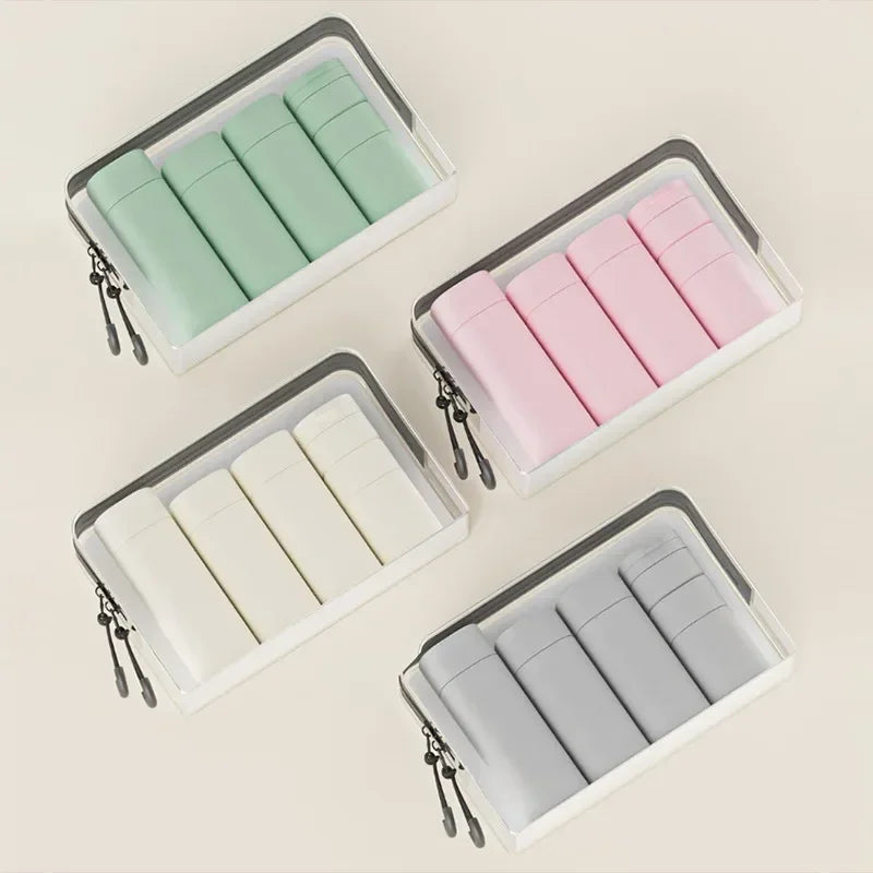 5-Piece Travel Bottle Set – Soft-Touch Refillable Toiletry Dispensers (100ml/3.4oz, 80ml/2.7oz, 50ml/1.7oz, 15ml/0.5oz) – Assorted Colors