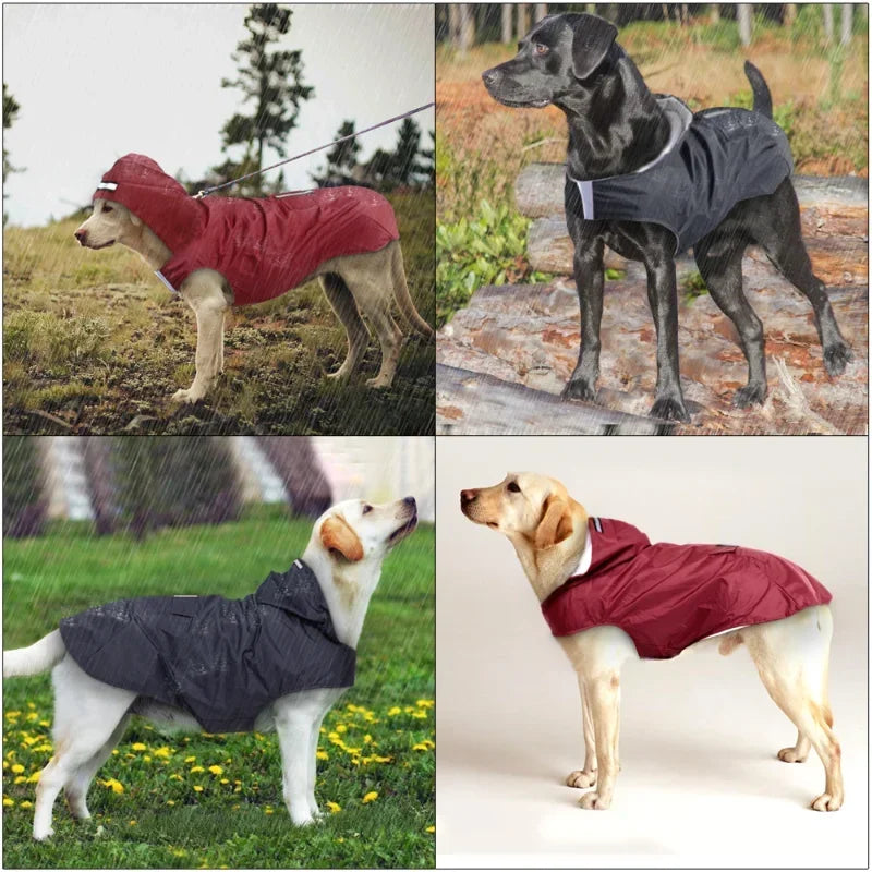 Waterproof Dog Raincoat Hoodie with Reflective Stripe, Leash Hole & Storage Pocket Sizes S-6XL