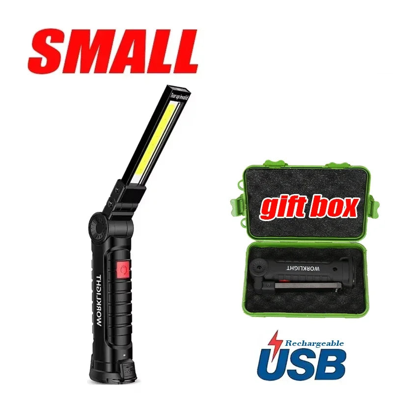 Portable COB LED Work Light – USB Rechargeable Inspection Lamp with Magnetic Hook & 360° Swivel