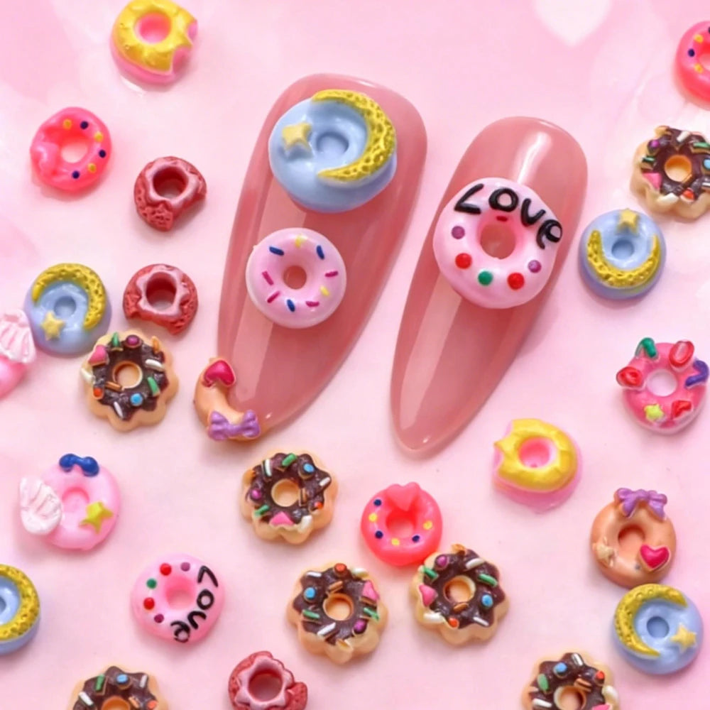 3D Donut Nail Charms - 50-Pack Kawaii Nail Art Decorations view 2