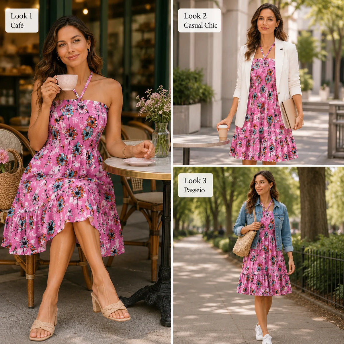 Women's Summer Floral Halter Neck Sundress Boho Smocked Backless Ruffle Beach Mini Dress