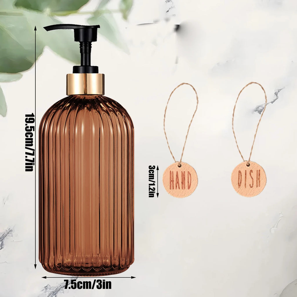 Amber Refillable Dish & Hand Soap Dispenser 500ml (16.9oz) Pump Bottle for Kitchen and Bathroom
