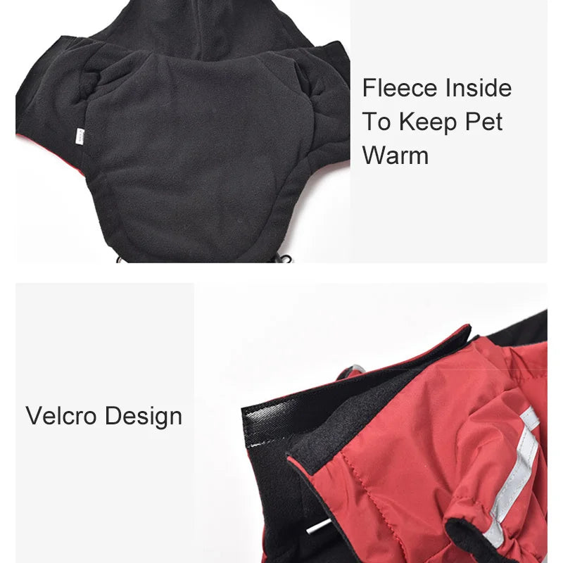 Waterproof Hooded Dog Coat – Warm Cotton-Lined Winter Jacket with Reflective Trim for Small Dogs & Cats