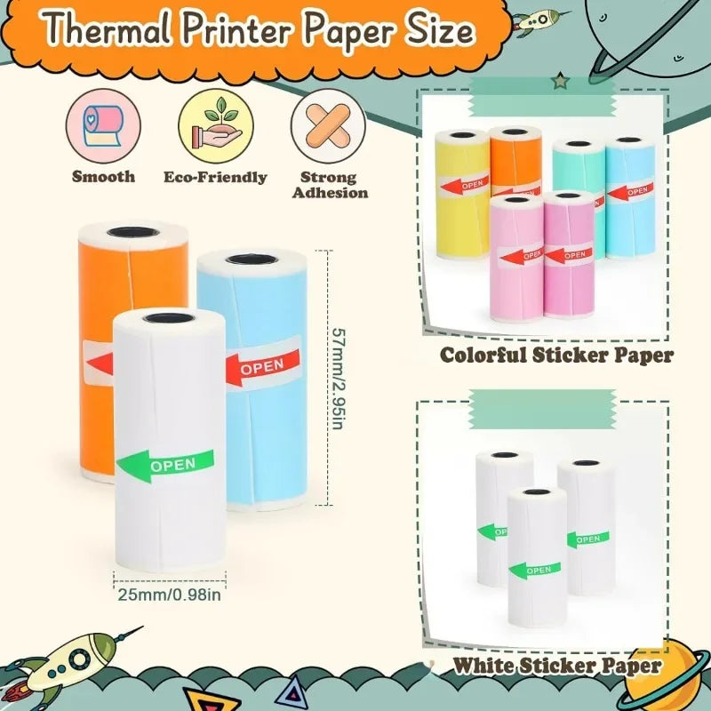 Mini Thermal Sticker Paper Rolls 25 x 57 mm (1.0 x 2.2 in) – Self-Adhesive Photo Paper for Mini Printers