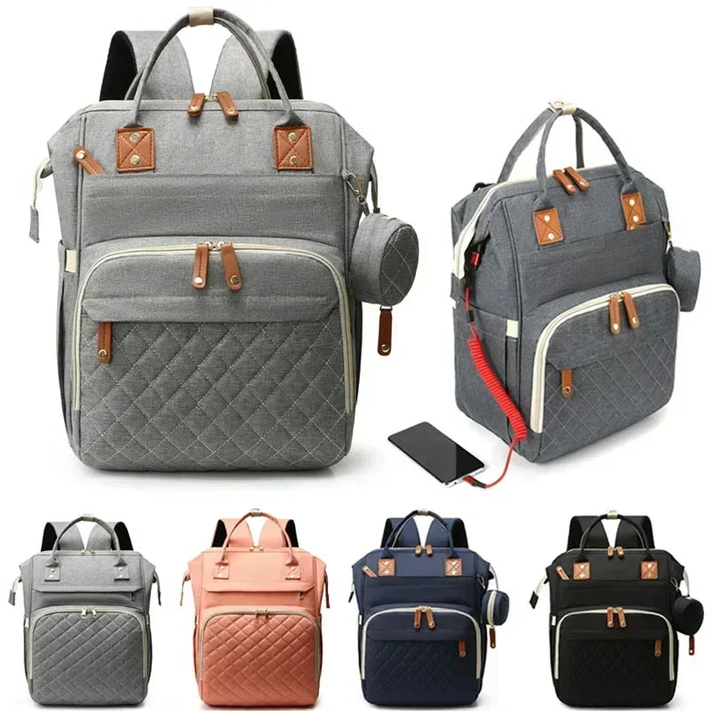 Large Waterproof Diaper Bag Backpack with USB Charging Port – 20–35L Maternity Nappy Bag with Insulated Bottle Pockets & Wet/Dry Separation