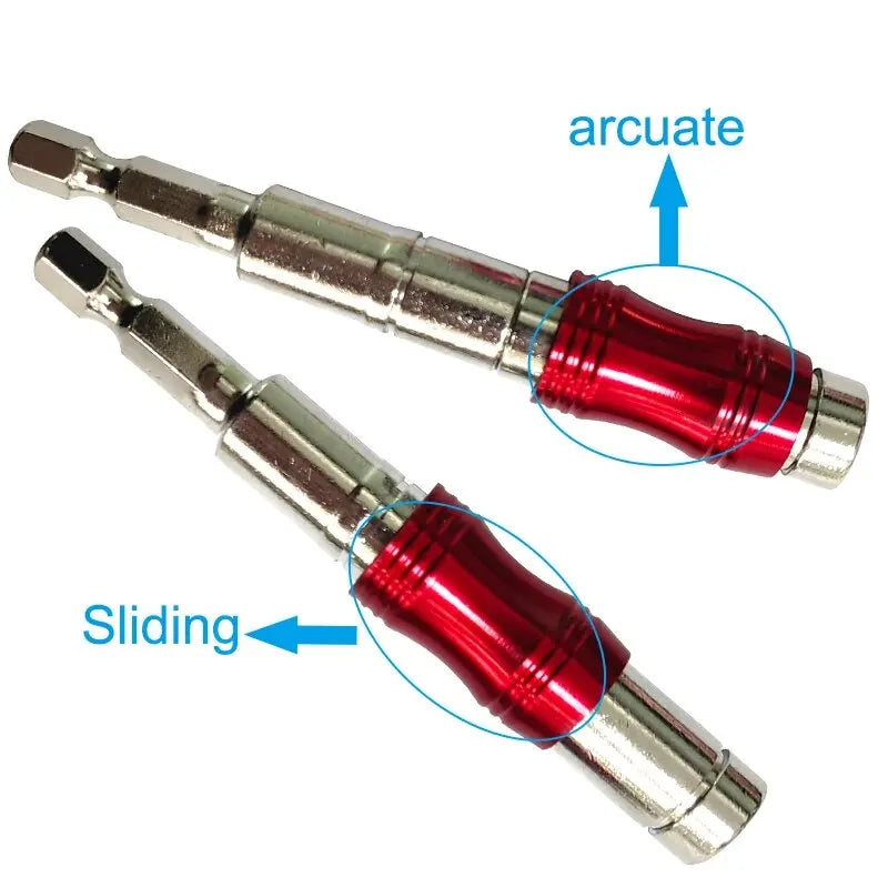 Red Curved Magnetic Hex Extension Bit Holder - Universal Drill and Screwdriver Adapter