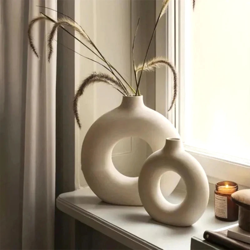 Ceramic Decorative Vase for Dried Flowers & Hydroponic Plants, Modern Table Ornament for Living Room Bedroom Office