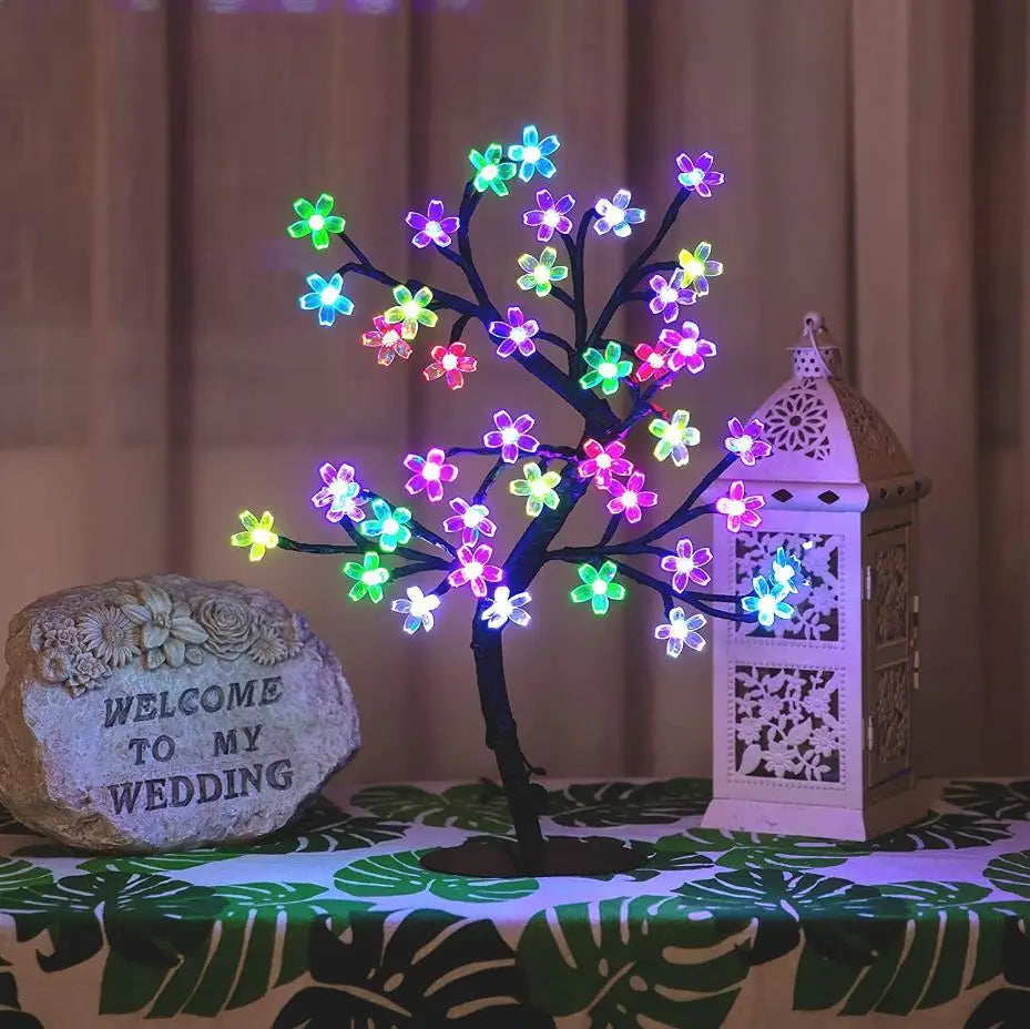 Cherry Blossom LED Bonsai Tree Lamp 17.7 in (45 cm) 40-LED USB & Battery Powered Tabletop Light Home Decor Gift