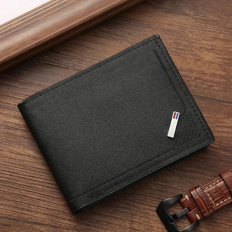 Men's Slim PU Leather Bifold Wallet – Compact 4.53 x 3.53 x 0.39 in (11.5 x 9 x 1 cm) Card Holder & Bill Compartment