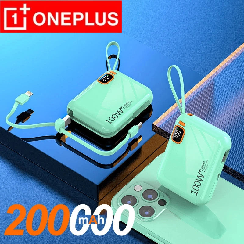 200000mAh 120W Portable Power Bank USB Type-C Two-Way Fast Charger with Built-In Cables & LED Display for iPhone & Samsung