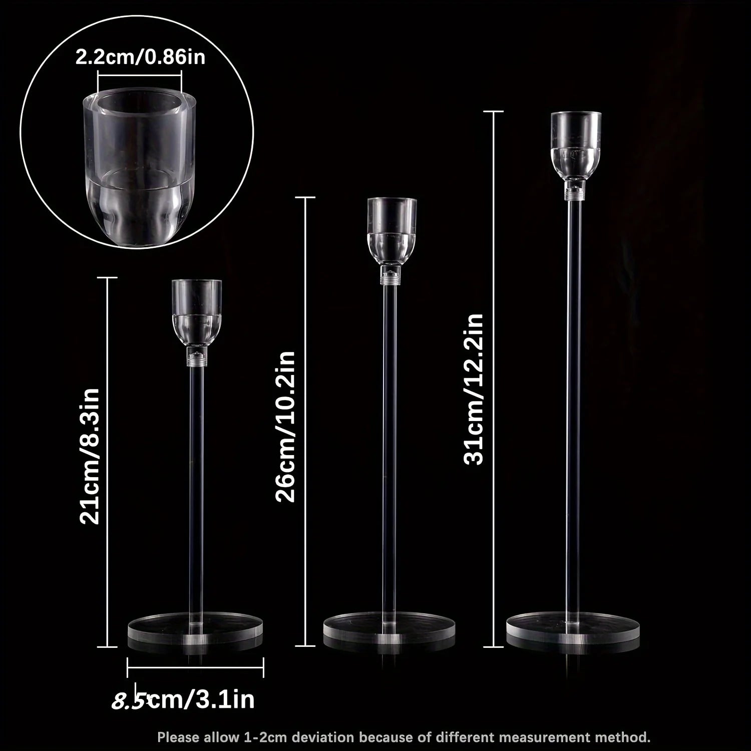 3-Pack Clear Acrylic Candle Holders – Modern Candelabra Table Centerpiece for Weddings, Parties & Holiday Decor