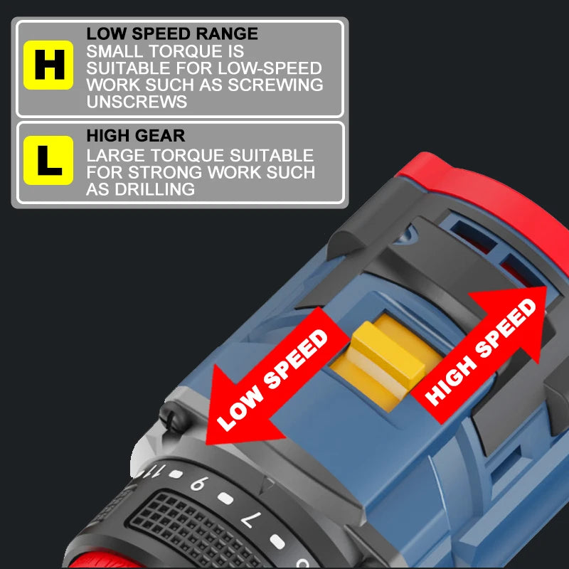 Brushless Cordless Drill 16.8V 70 N·m Torque 10mm (3/8 in) Self-Locking Chuck 20+1 Torque Settings 2-Speed Electric Screwdriver for DIY & Woodworking