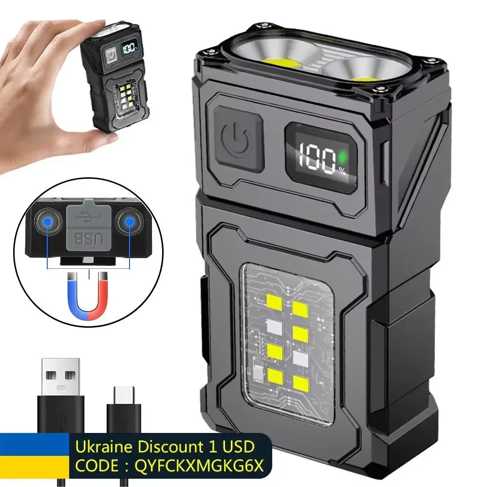 Mini USB Rechargeable LED Flashlight — 1200mAh COB + LED, Magnetic Tail, 8-Mode Portable Camping & Emergency Light