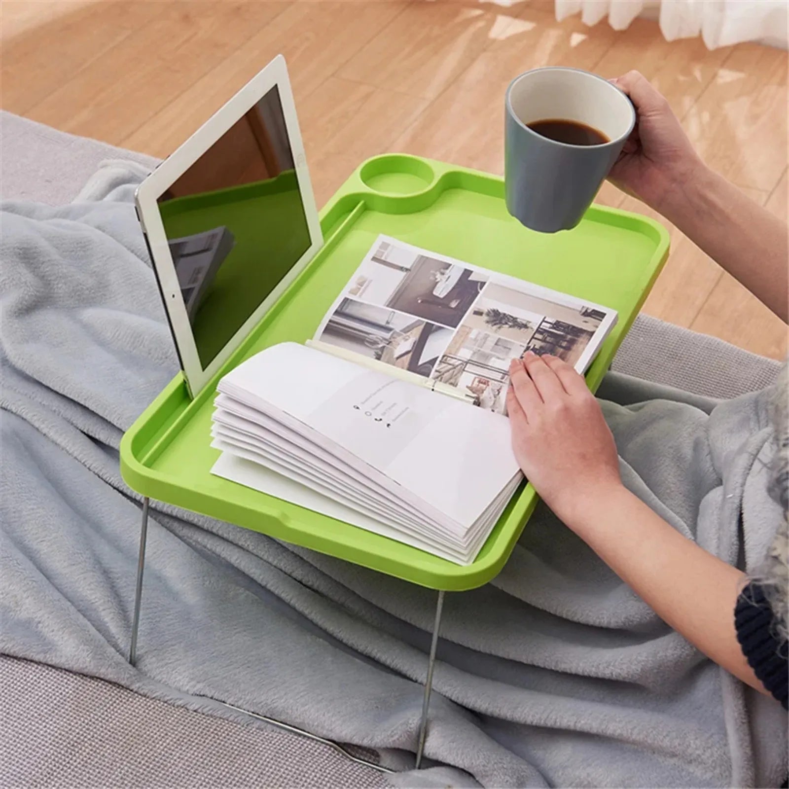 Foldable Laptop Bed Table Lap Desk with Cup Holder & Tablet Slot — 19.6 x 11.6 in (49.8 x 29.5 cm)