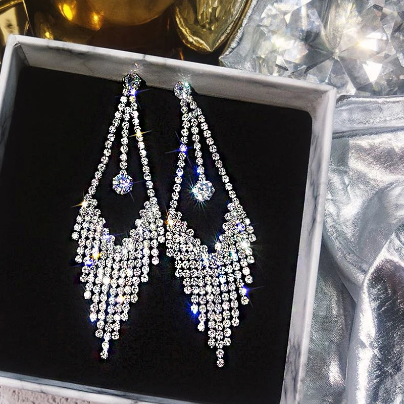 Cubic Zirconia Geometric Drop Tassel Earrings for Women Vintage Party Dangle Earrings