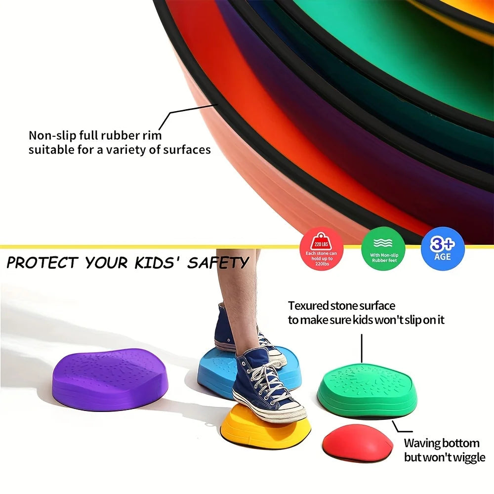 5-Pack Kids Balance Stepping Stones Playset – Montessori Sensory Steppers for Indoor & Outdoor Play